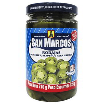 Chiles jalapeños nachos rodajas tarro 210g San Marcos