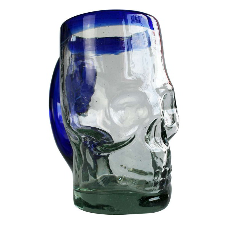 Tarro de calavera con borde y asa azules