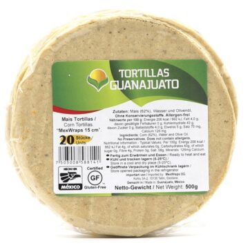 Tortilla maíz amarillo 15cm 20U 500g Guanajuato