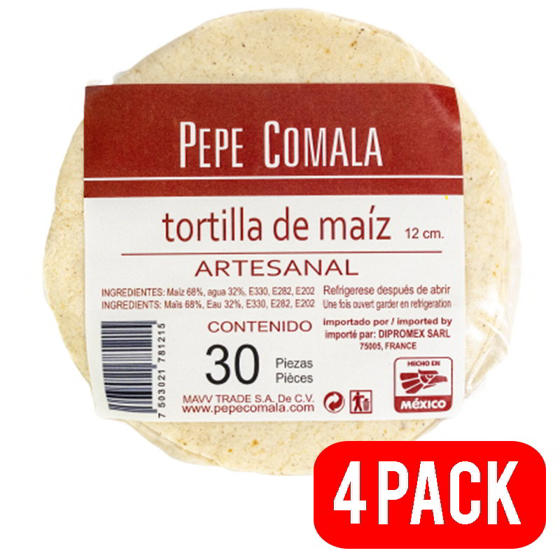 4 pack Tortilla maíz artesanal 12cm 30U 500g Pepe Comala