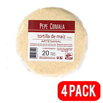 4 pack Tortilla maíz artesanal 15cm 20U 500g Pepe Comala
